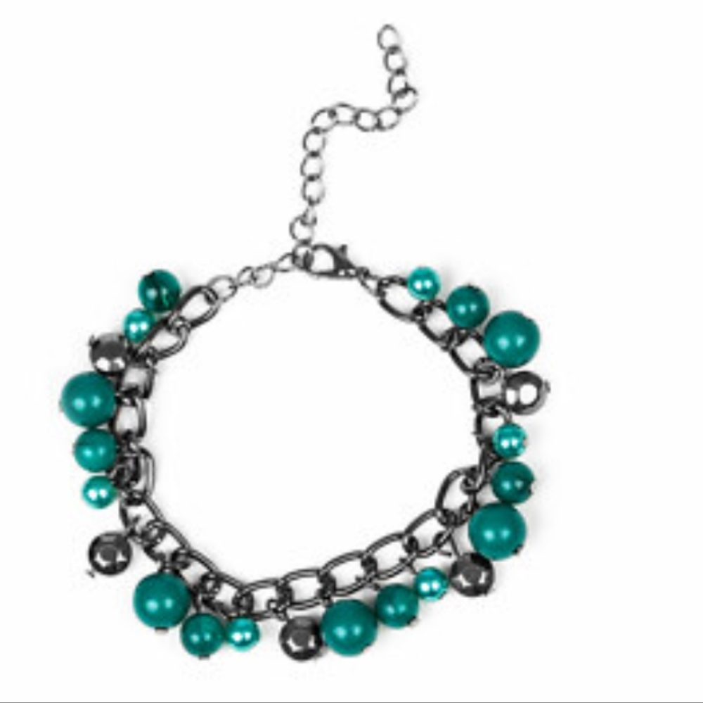Paparazzi "Hold My Drink" Turquoise and Dark Silver Beaded Bracelet